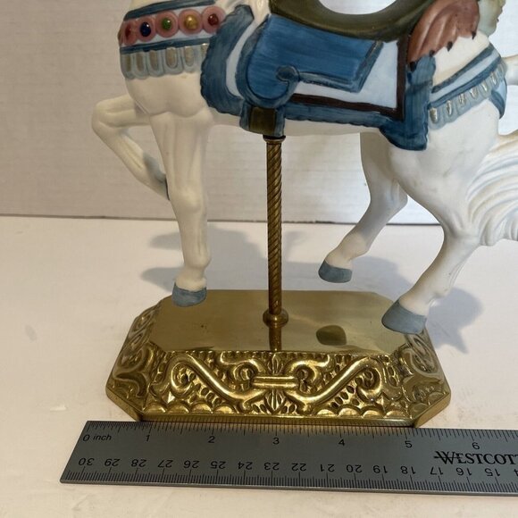 Vintage Impulse Giftware Carousel Horse Porcelain On Brass Stand White 9.5" - Picture 9 of 12